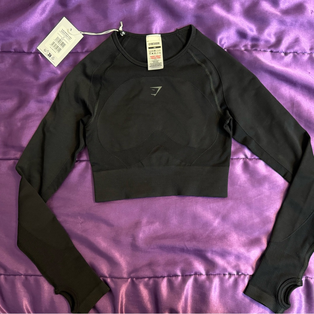 Gymshark Flex Sports Long Sleeve Crop Top Size XS Black and Gray